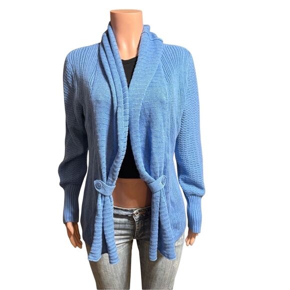 Pulp light blue shawl collar cardigan ribbed texture open front sweater M - Picture 4 of 7